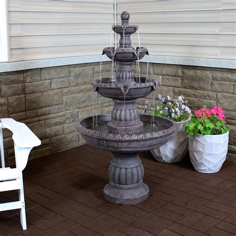 sunnydaze mediterranean outdoor water fountain large  tiered fountain backyard waterfall