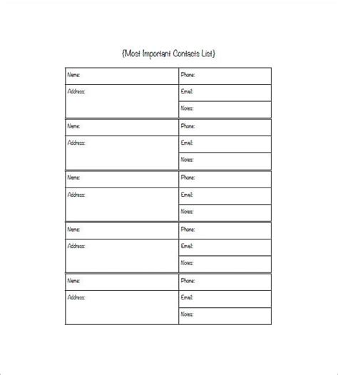 contact list template   word excel  format