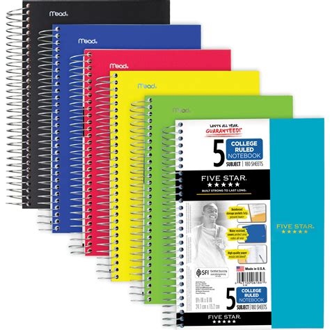 star  subject college ruled spiral notebook officesupplycom