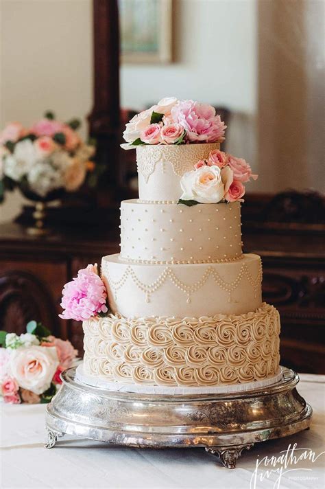 beautiful beige  tier buttercream wedding cake
