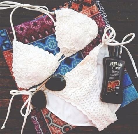swimwear bikini sunglasses summer white hot girly crochet knit reef towel boho