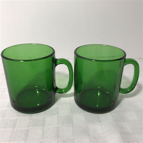 Emerald Green Glass Coffee Cups Mugs 10 Ounce Arcoroc France Set 2 Arcoroc