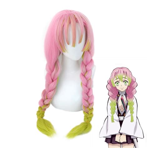 demon slayer kimetsu no yaiba kanroji mitsuri pink long braids wig