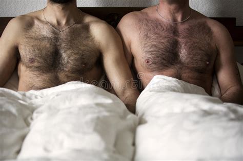 Two Naked Men With Hairy Chest In Bed Stock Image Image