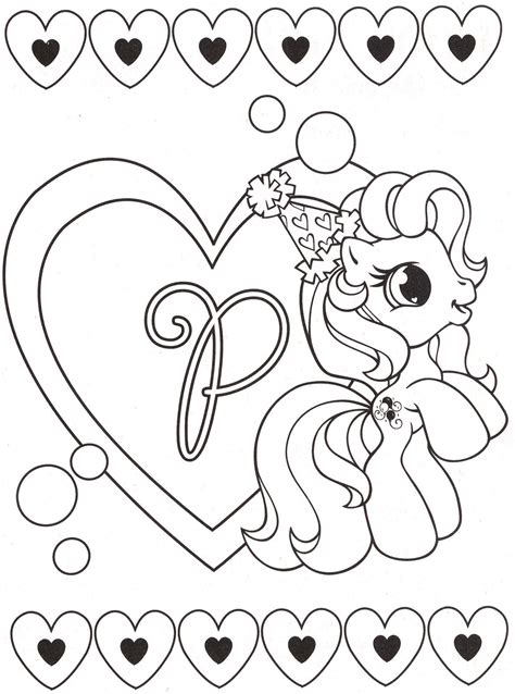 coloring page  hearts   pony holding  heart   shape