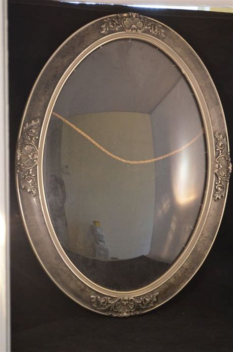 Vintage Very Rare Pewter Colored Wooden Curved Glass Picture Frame