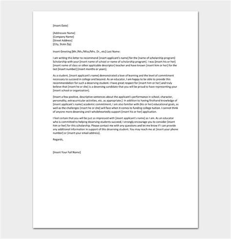 recommendation letter  scholarship template   examples
