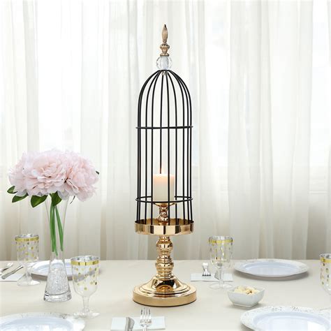 tall goldblack bird cage metal votive candle holder  crystal