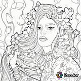 Coloring Pages Hair Girl Girls Long Flowers Women Woman Book Beautiful Her Printable Adults Recolor Drawing Curly Adult Crazy Beauty sketch template