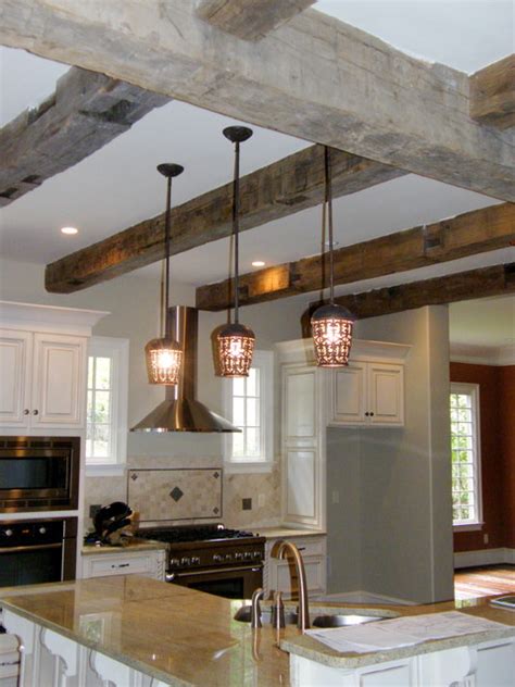 timber frame kitchen design  reclaimed beams