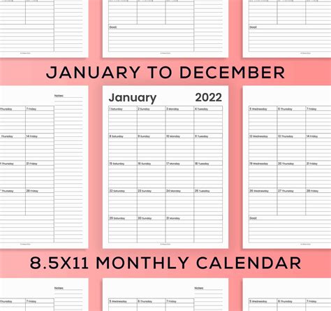 monthly planner monthly   page lined calendars etsy