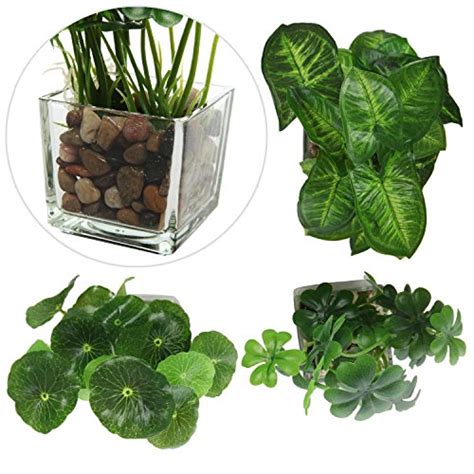 Myt Set Of 3 Artificial Plants Faux Tabletop Greenery W Clear Glass