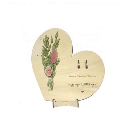 tekstbord droogbloemen peettante oorbellen swarovski roze silverplated