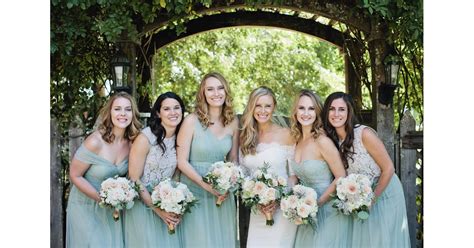 These Five Bridesmaids Wore Four Different Styles Of Seafoam Green