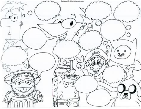 popular cartoon characters coloring sheet  rumpelstiltskinito