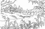 Pemandangan Mewarnai Desa Alam Sketsa Kumpulan Lucu sketch template