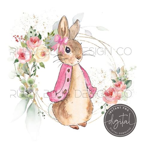 peter rabbit flopsy pink floral png peter rabbit wreath etsy   floral png peter