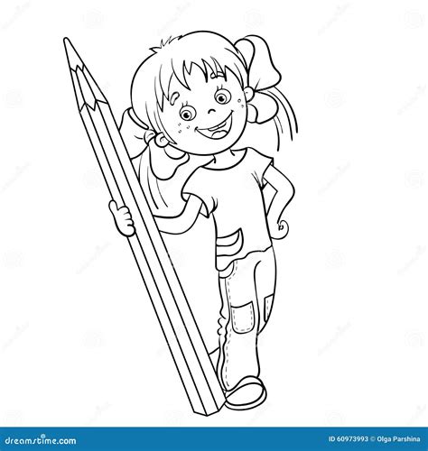 coloring page outline   cartoon girl  pencil stock vector