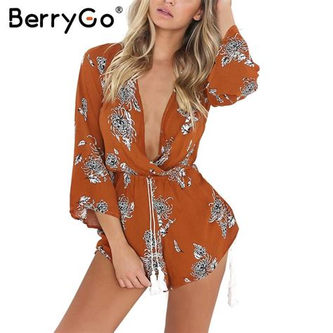 Berrygo Floral Print Elegant Jumpsuit Romper Women Tassel Backless