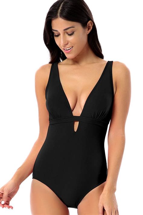Strappy One Piece Bathing Suit With Deep V Neck Design