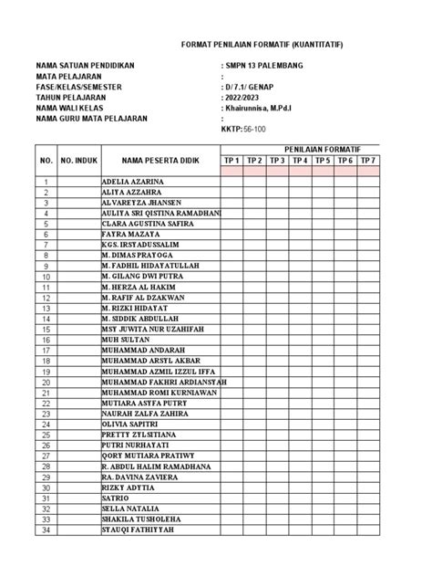 format penilaian formatif kumer