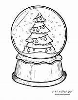 Globe Snow Christmas Tree Coloring Pages Color Print Sheet Xmas Might sketch template
