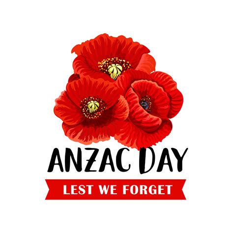 anzac remembrance day icon  red poppy flower  vector art