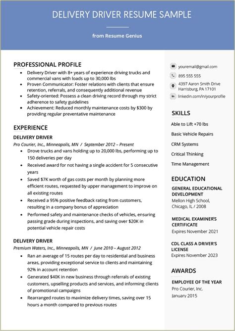 personal car driver resume sample resume  gallery