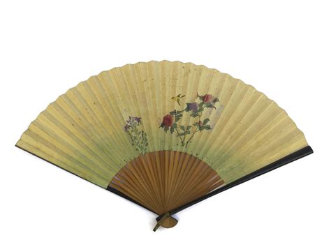 antique japanese folding hand fan double sided paper  bamboo fan