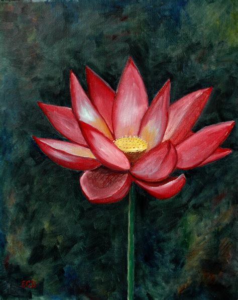 Red Lotus Flower Original Oil Painting Buddhism Art Floral Etsy