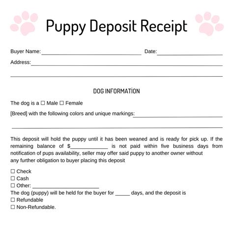 puppy deposit receipt fillable puppy deposit slip canva template
