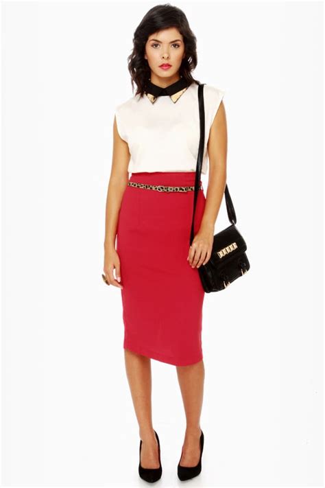 pretty pencil skirt red skirt midi skirt 37 00 lulus