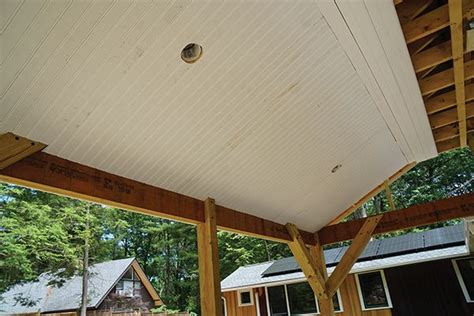 The Back Porch Is Covered With Wood Planks And Has Been Built Into The Roof