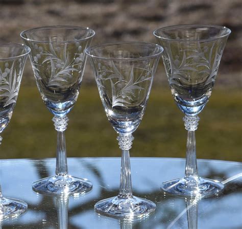 Vintage Etched Crystal Wine Glasses Set Of 6 Fostoria Cynthia Circa