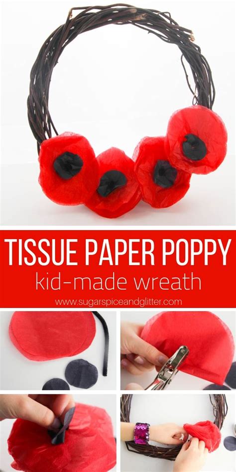 simple poppy craft  kids  tissue paper poppy wreath