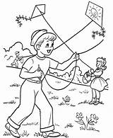 Kite Coloring Pages Kids Playing Printable sketch template
