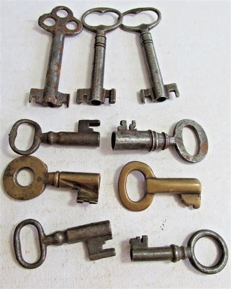 antique barrel padlock keys door lock keys steel brass double bit   antique