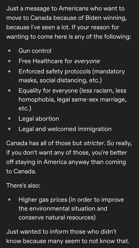 Just A Message To Americans Who Want To Move To Canada Because Of Biden