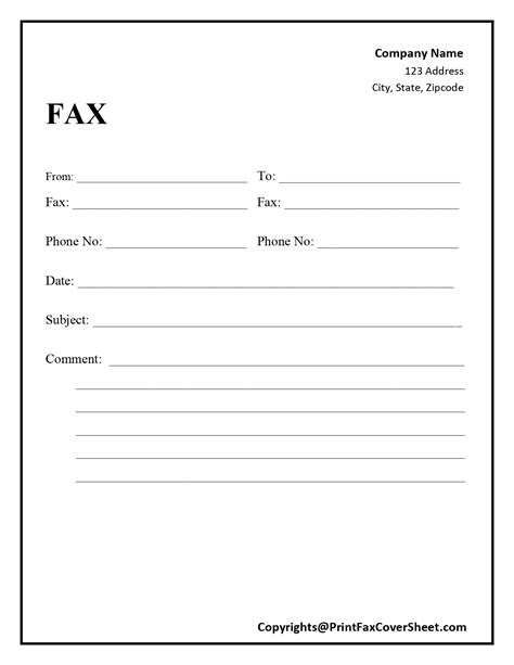 fax cover page printable