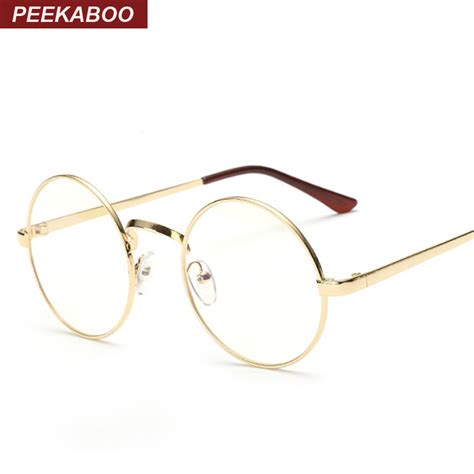 cheap small round nerd glasses clear lens unisex gold round metal frame