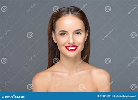 Portrait Of Beautiful Naked Woman Smiling At Camera Stock Image Image