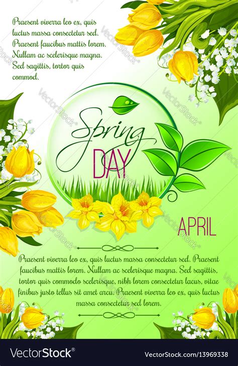 spring day greeting poster tulip flowers vector image