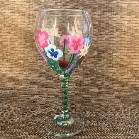 Wildflower Wine Glass Hand Painted Wine Glass Flowers Etsy