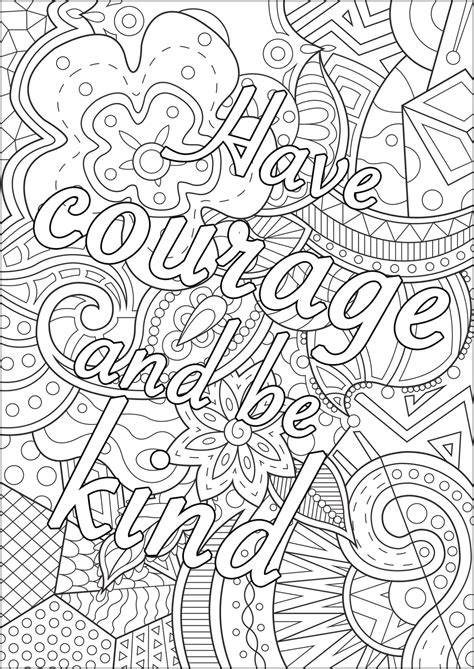 printable adult coloring pages quotes courageous  kind