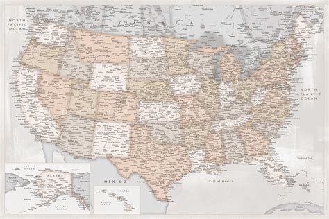 mapa highly detailed map   united states  rustic style mapy