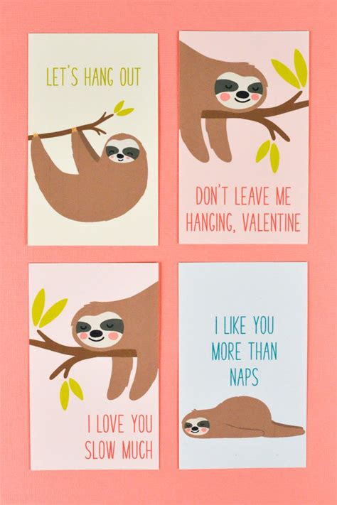 printable sloth valentines  kids valentines printables