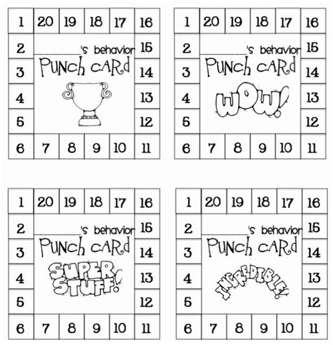 punch card template  downloads lovely  top  teacher resources
