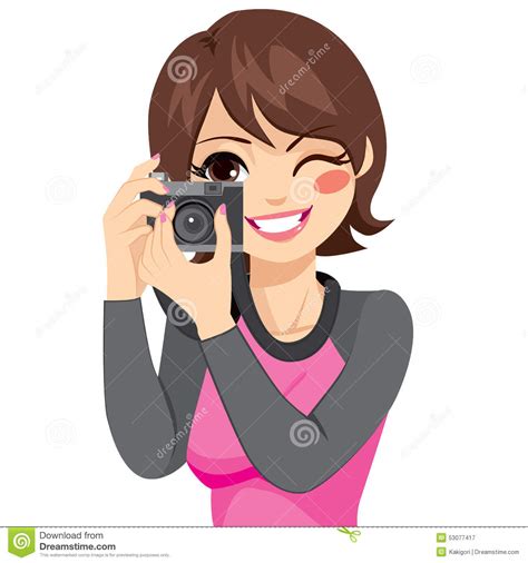 Woman Taking Photo With Camera Stock Vector Illustration