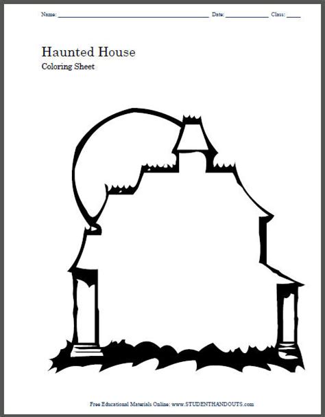 haunted house coloring page student handouts