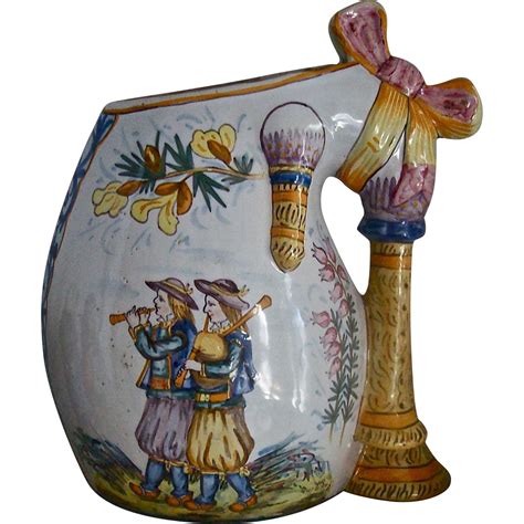 henriot quimper  signed bagpipe vase antique french faience  muses antiques  ruby lane